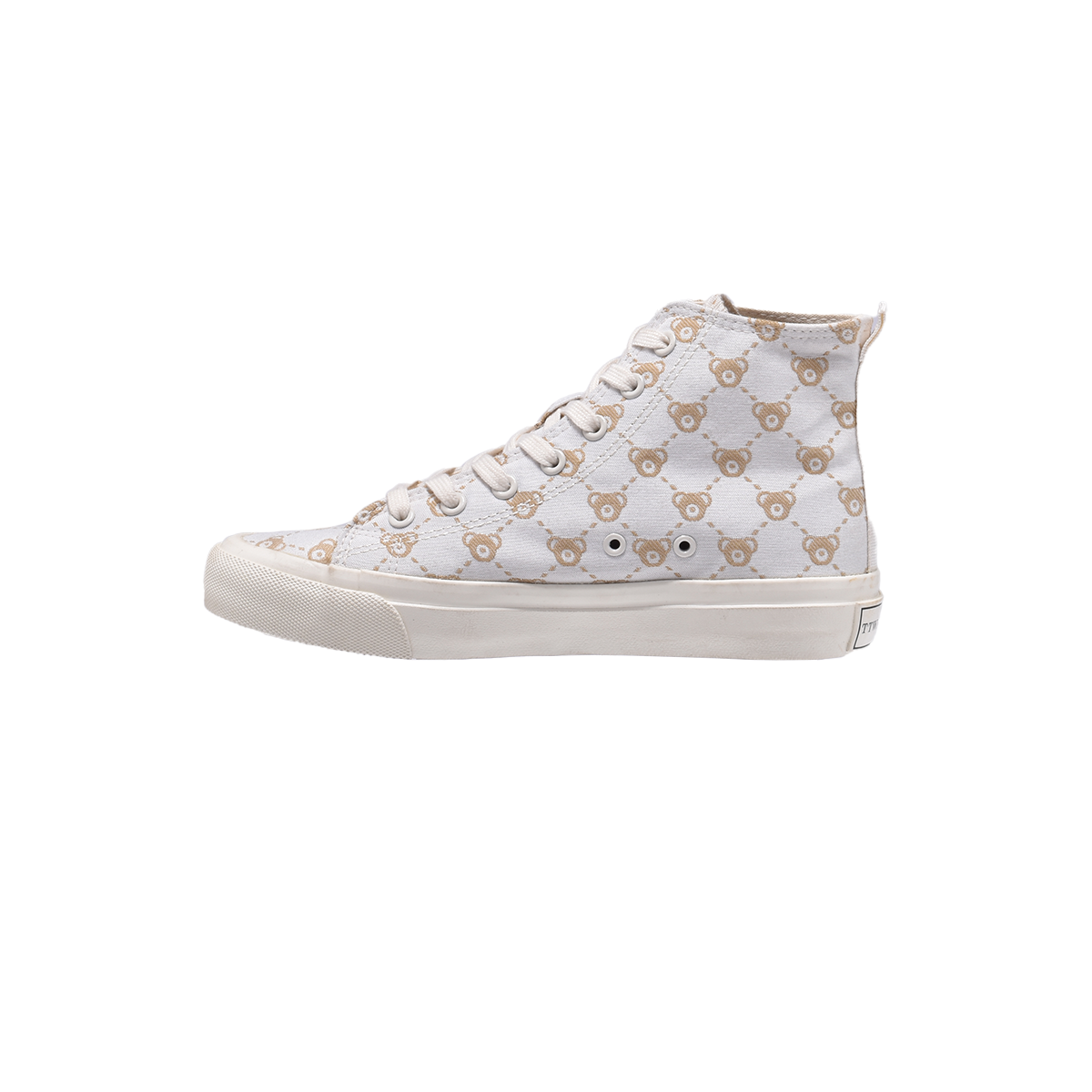 TTWN Bear High-Top White Canvas Big-Eared Bear Pattern Shoes