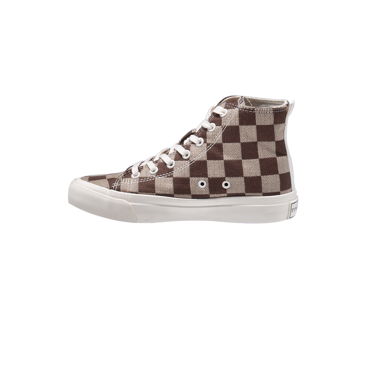 TTWN Bear High-Top Coffee & Brown Checkered Canvas Shoes