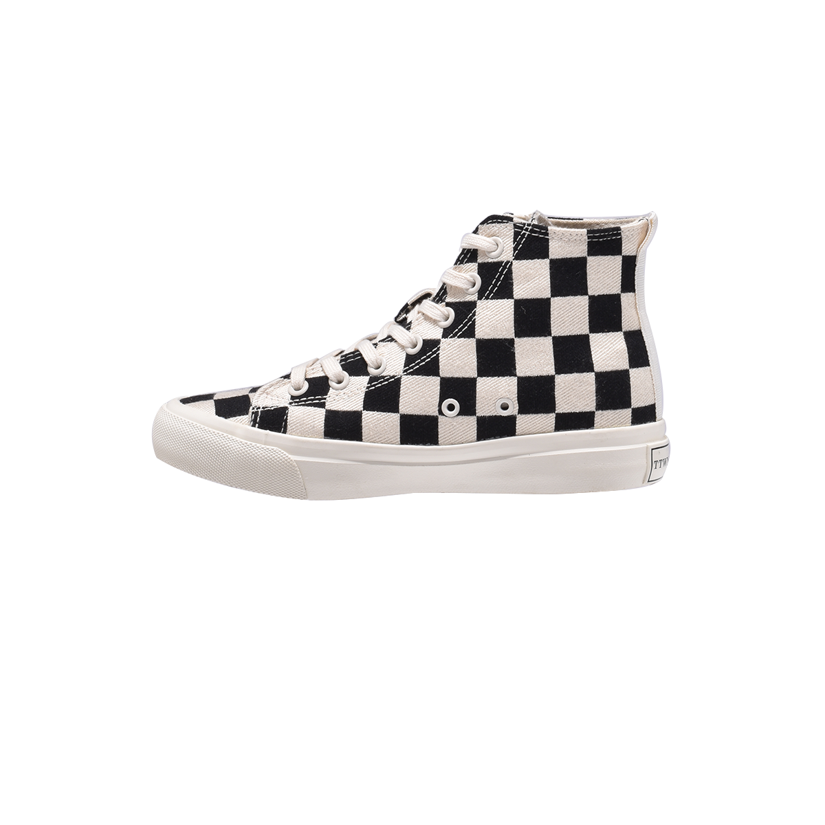 TTWN Bear High-Top Black & White Checkered Canvas Shoes