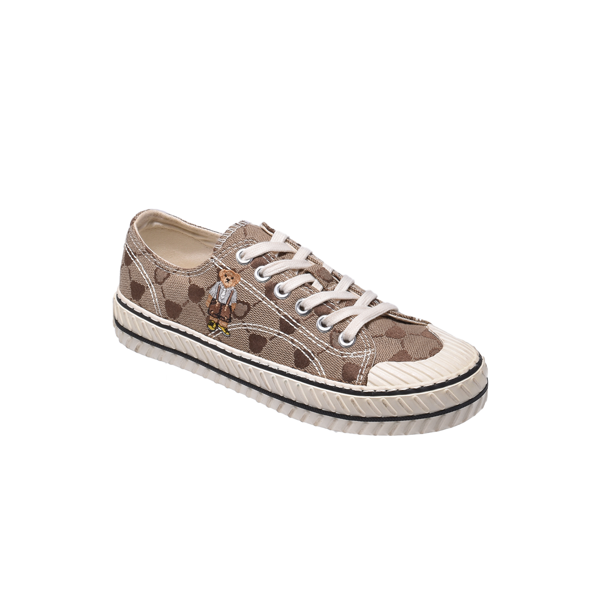 TTWN Bear Low-Top Coffee Jacquard Canvas Big-Eared Bear Pattern Shoes