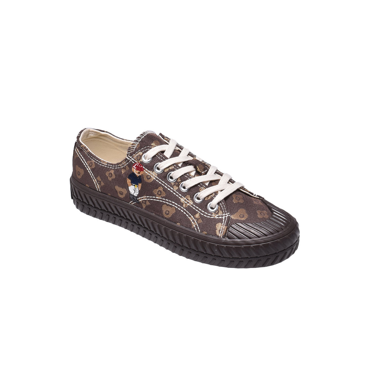 TTWN Bear Low-Top Brown Star Pattern Canvas Bear Shoes