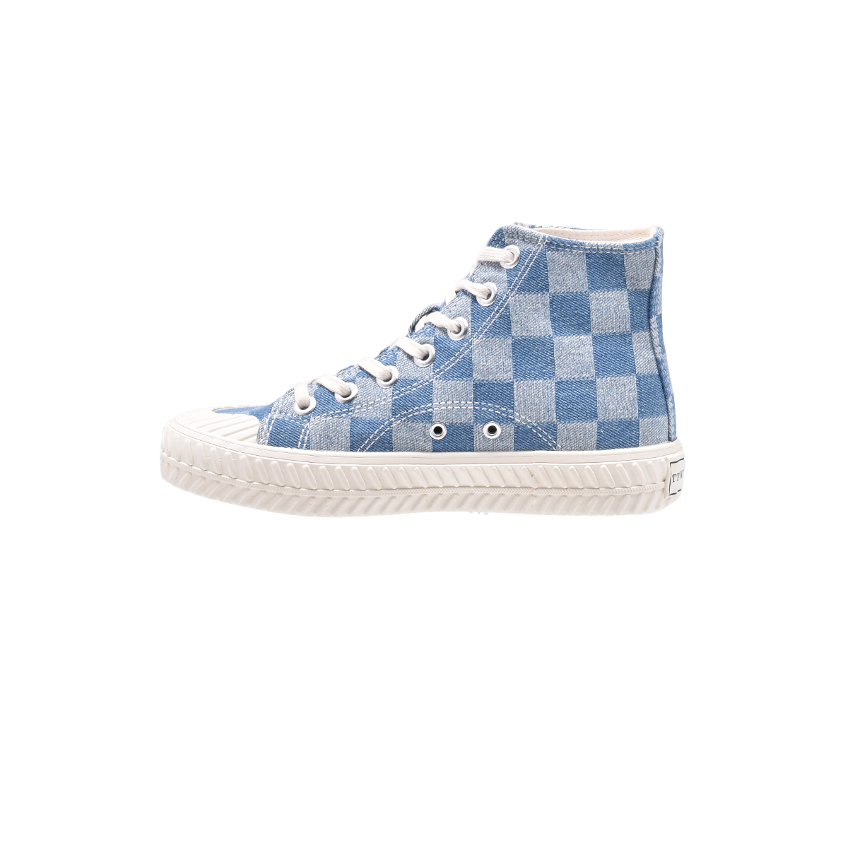 TTWN BEAR High-Top Blue Checkered Denim Canvas Side Bear Biscuit Shoes