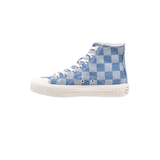 TTWN BEAR High-Top Blue Checkered Denim Canvas Side Bear Biscuit Shoes