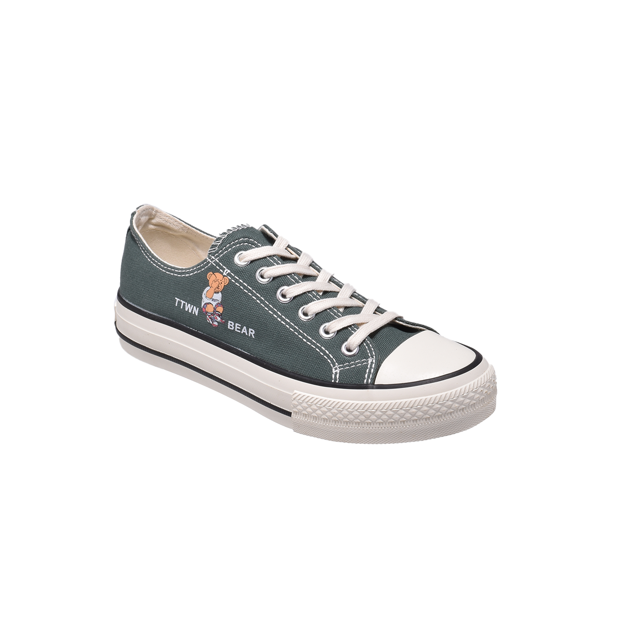 TTWN Bear Low-Top Green Canvas TTWN Bear Lettering & Side Bear Shoes