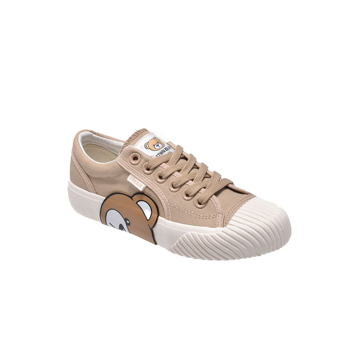 TTWN Bear Low-Top Khaki Canvas Side Bear Head Biscuit Shoes