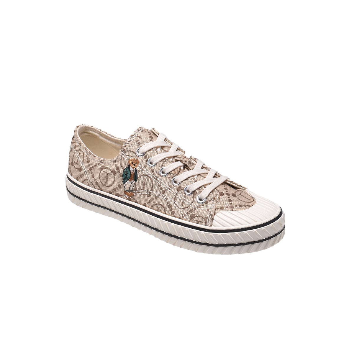 TTWN Bear Low-Top White Jacquard Canvas Big-Eared Bear Pattern Shoes