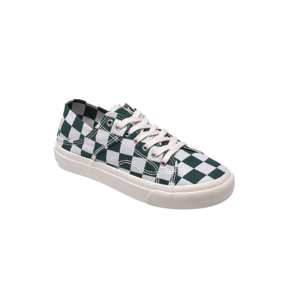 TTWN Bear Low-Top Green Checkered Canvas Shoes