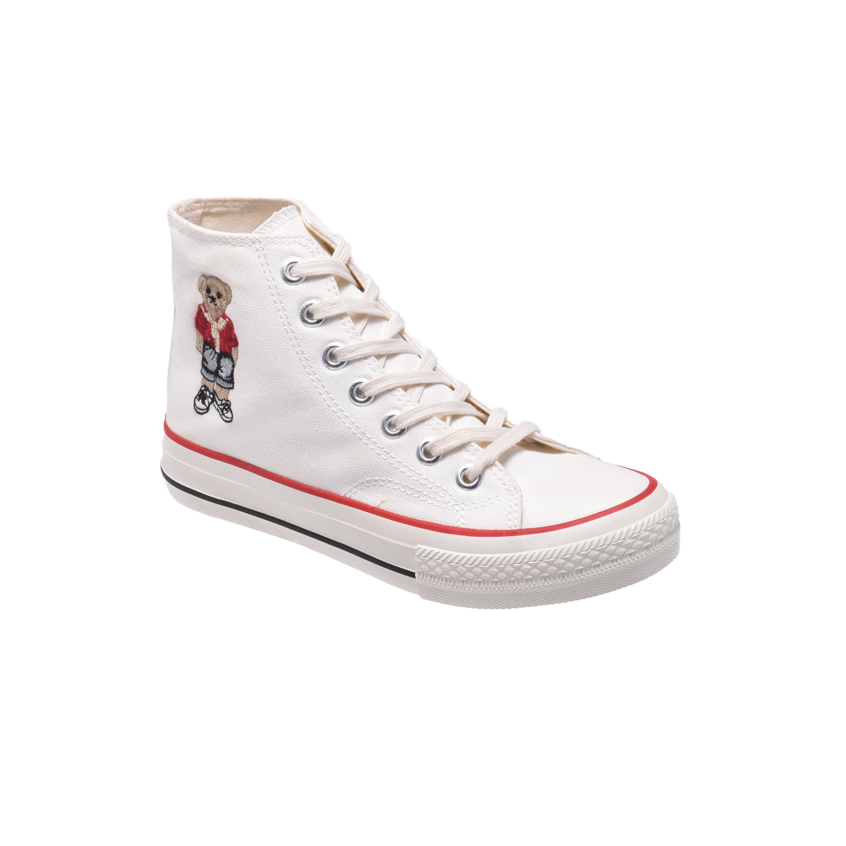 TTWN Bear High-Top White Canvas Embroidered Bear Shoes