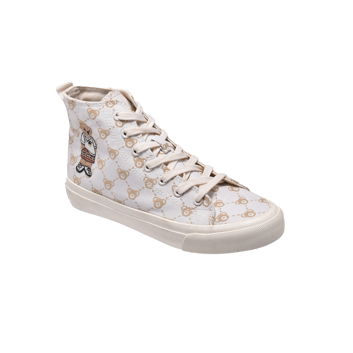 TTWN Bear High-Top White Canvas Big-Eared Bear Pattern Shoes