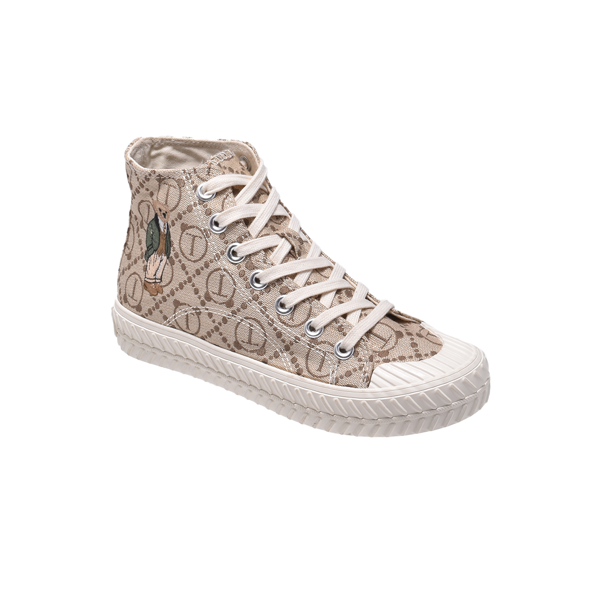 TTWN Bear High-Top Brown Diamond T-Pattern Canvas Shoes
