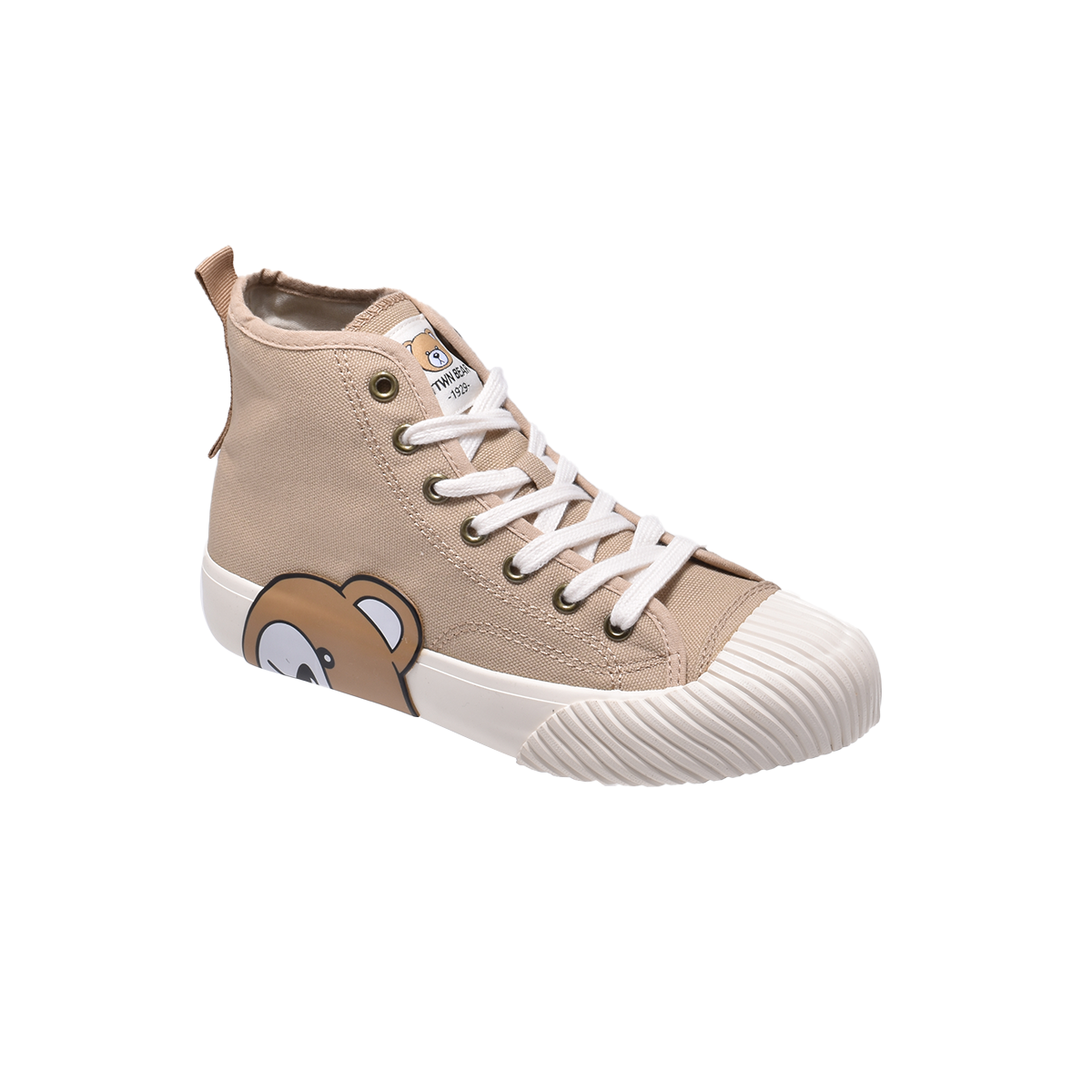 TTWN Bear High-Top Khaki Canvas Side Bear Head Biscuit Shoes