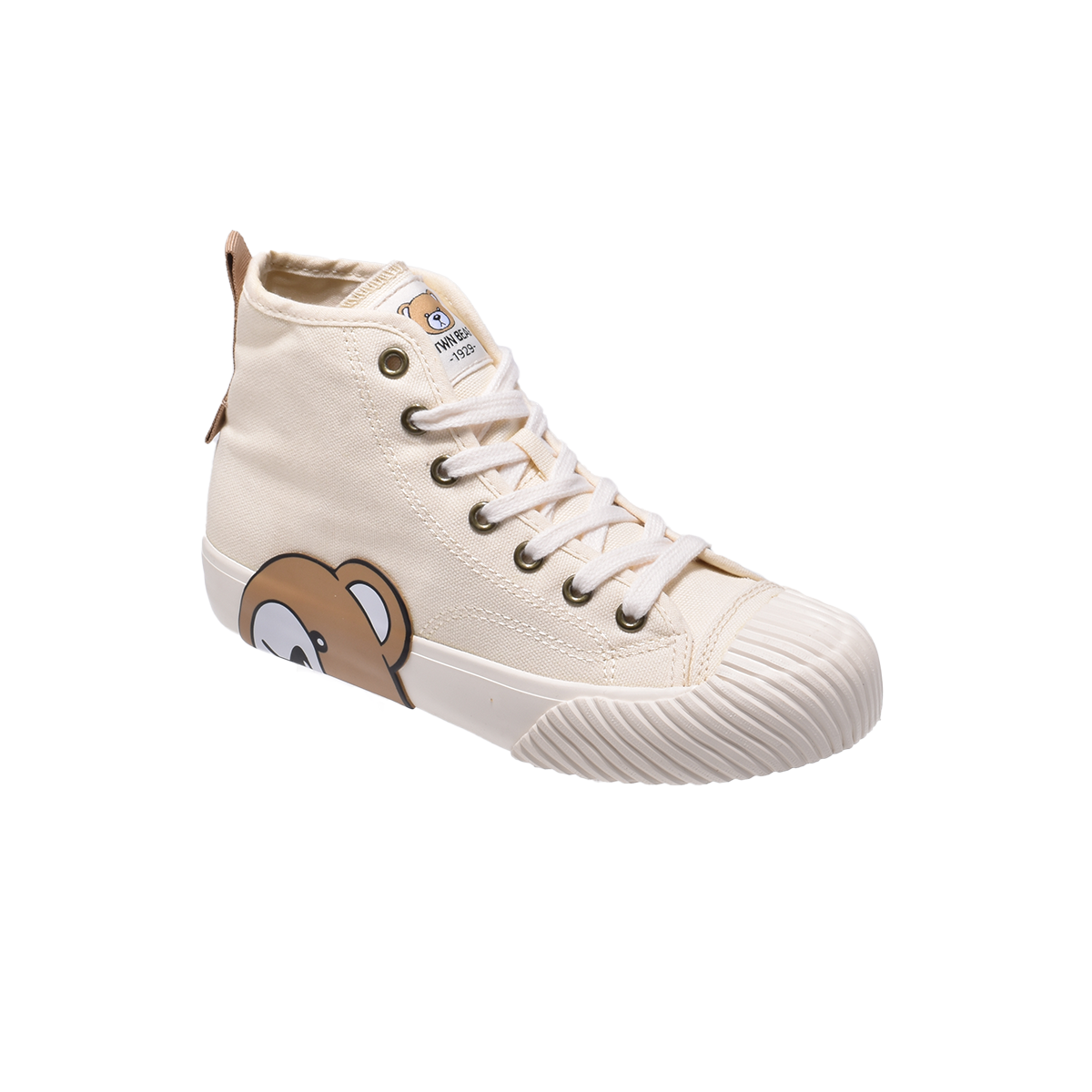 TTWN Bear High-Top Off-White Canvas Side Bear Head Biscuit Shoes