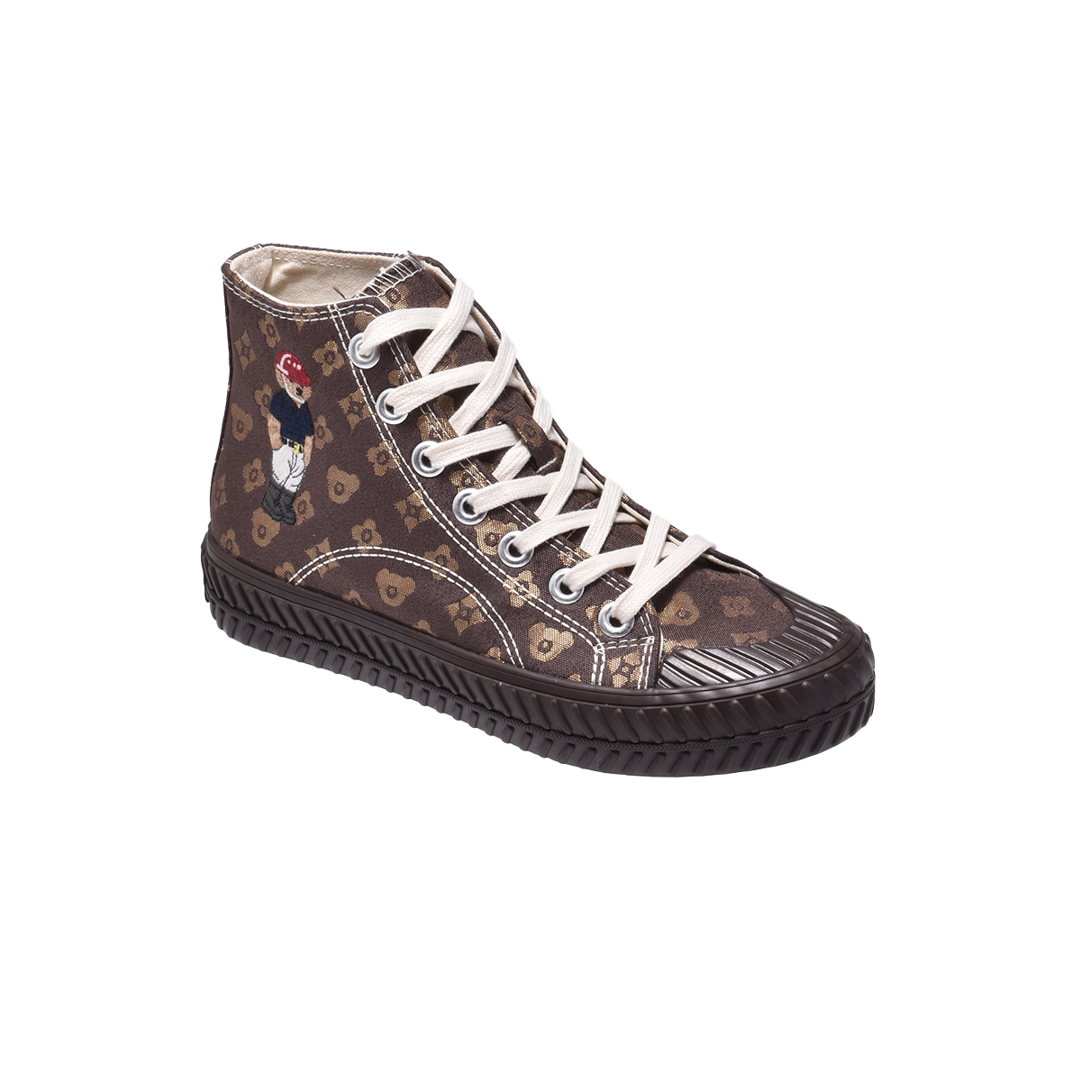 TTWN Bear High-Top Coffee-Colored Star Pattern Canvas Bear Shoes