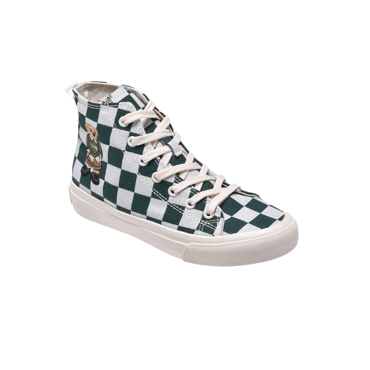 TTWN Bear High-Top Green Checkered Canvas Shoes