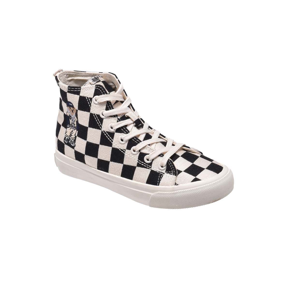 TTWN Bear High-Top Black & White Checkered Canvas Shoes