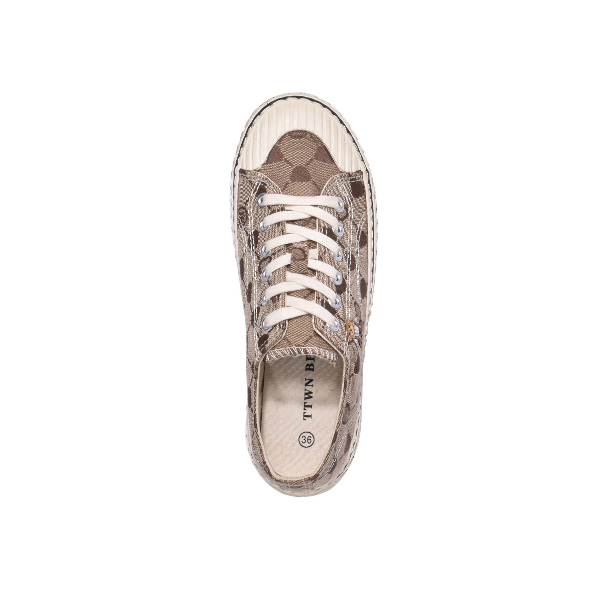 TTWN Bear Low-Top Coffee Jacquard Canvas Big-Eared Bear Pattern Shoes