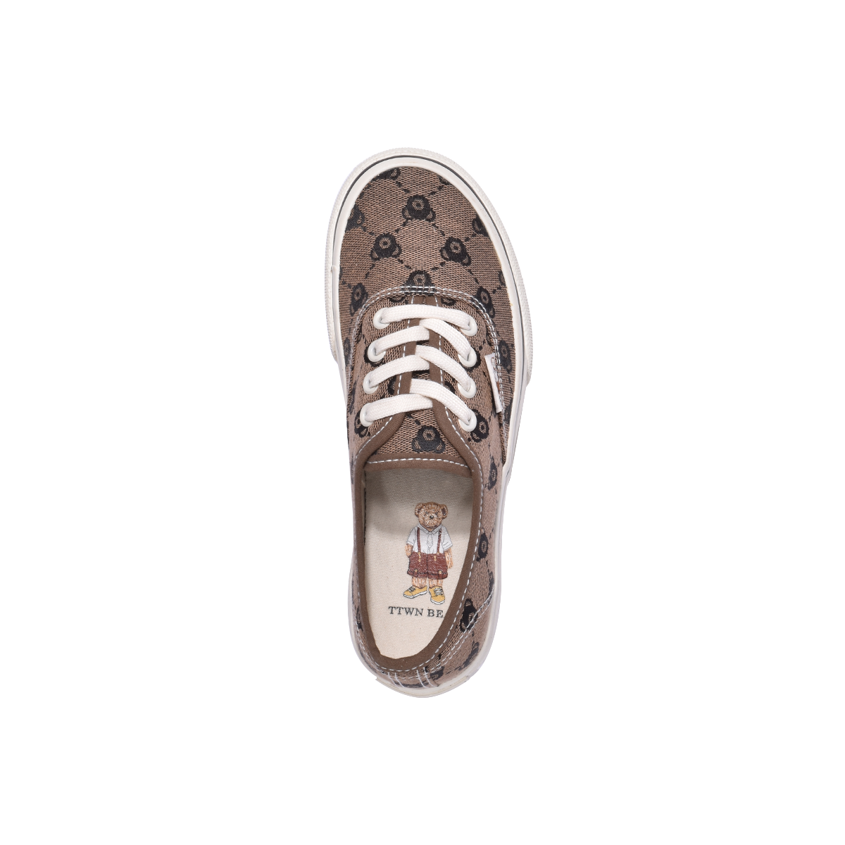 TTWN Bear Low-Top Dark Coffee Big-Eared Bear Pattern Shoes