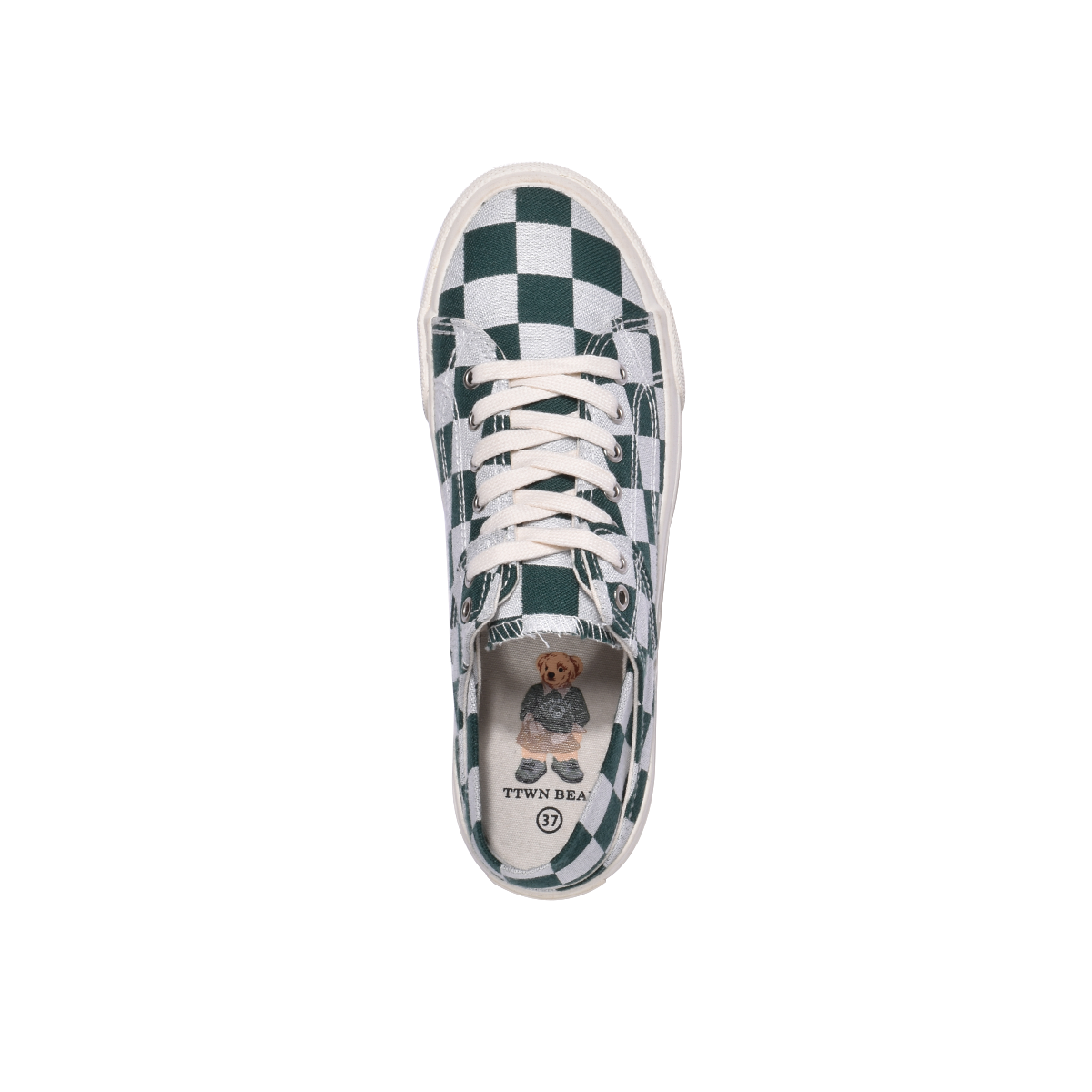 TTWN Bear Low-Top Green Checkered Canvas Shoes