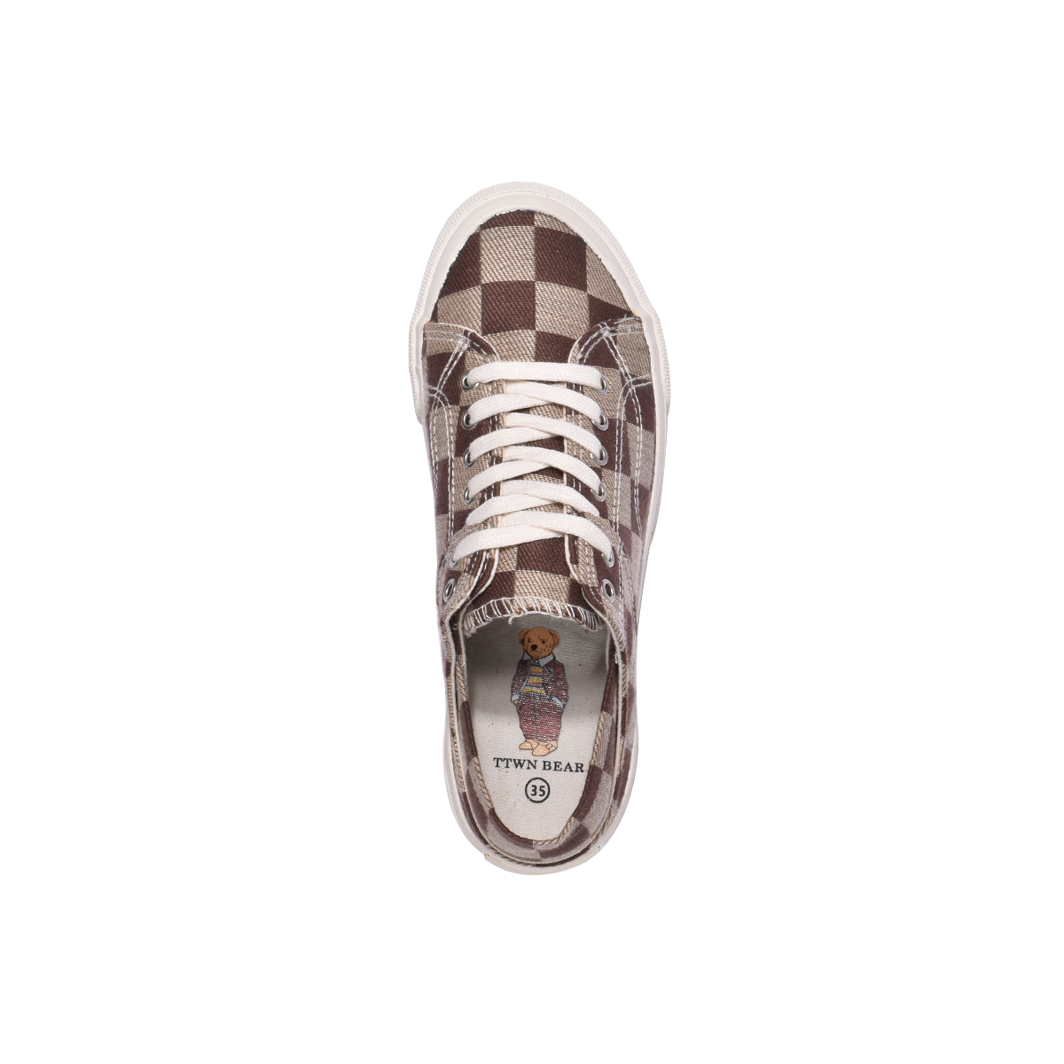 TTWN Bear Low-Top Brown Checkered Canvas Shoes