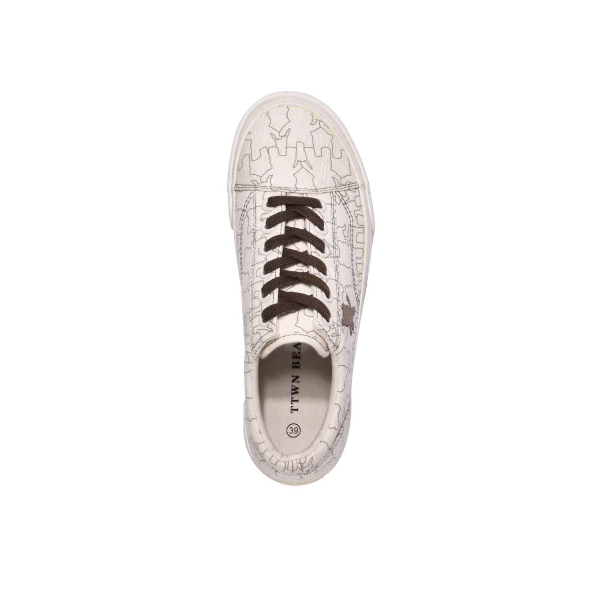 TTWN Bear Low-Top Off-White Bear Pattern Canvas Shoes