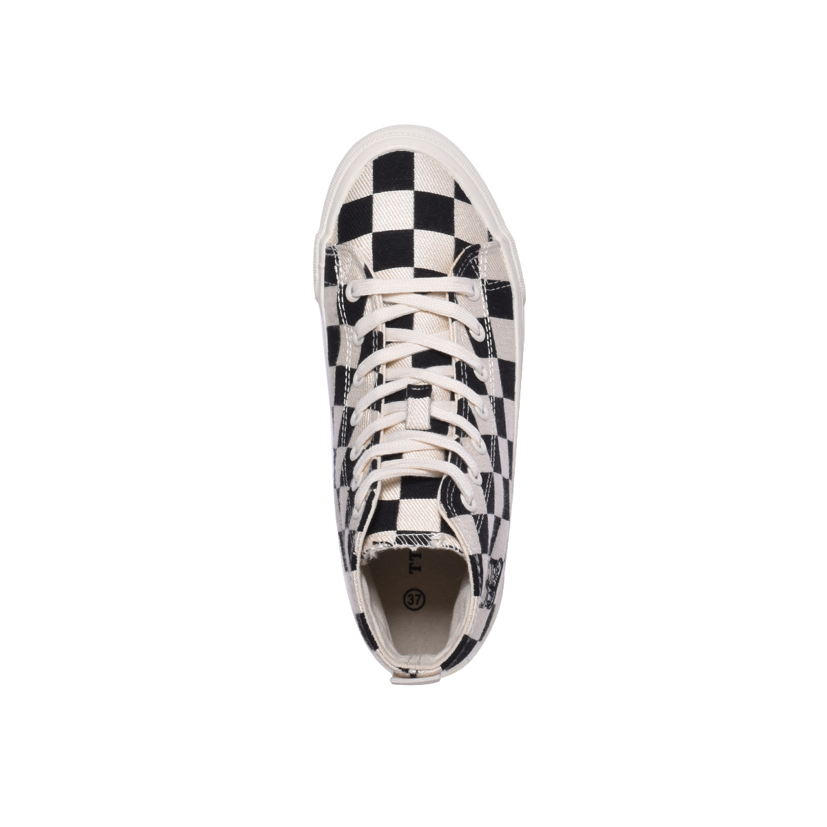 TTWN Bear High-Top Black & White Checkered Canvas Shoes