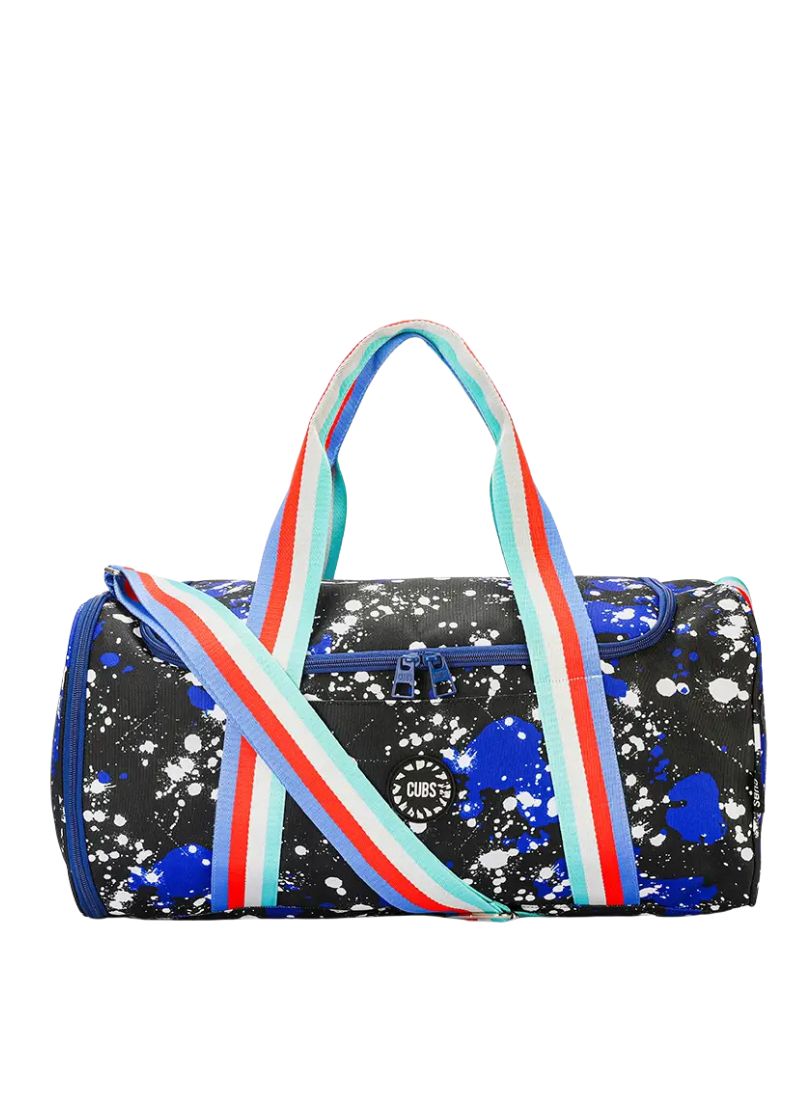 Cubs Blue Black Splashing Paint Duffel Bag one Side Pocket