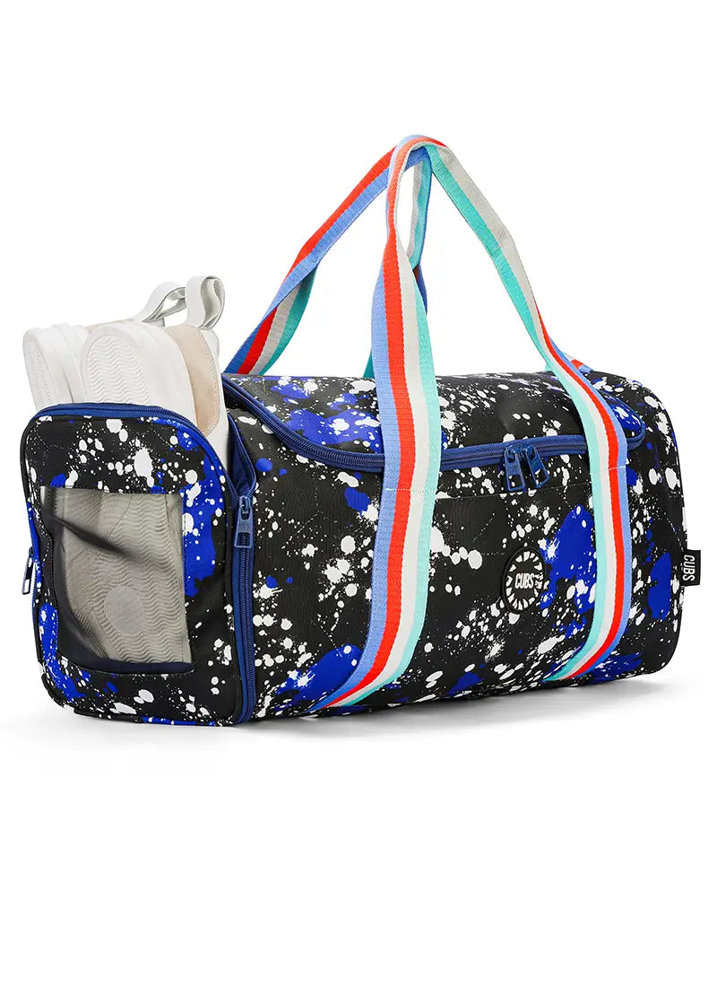 Cubs Blue Black Splashing Paint Duffel Bag one Side Pocket