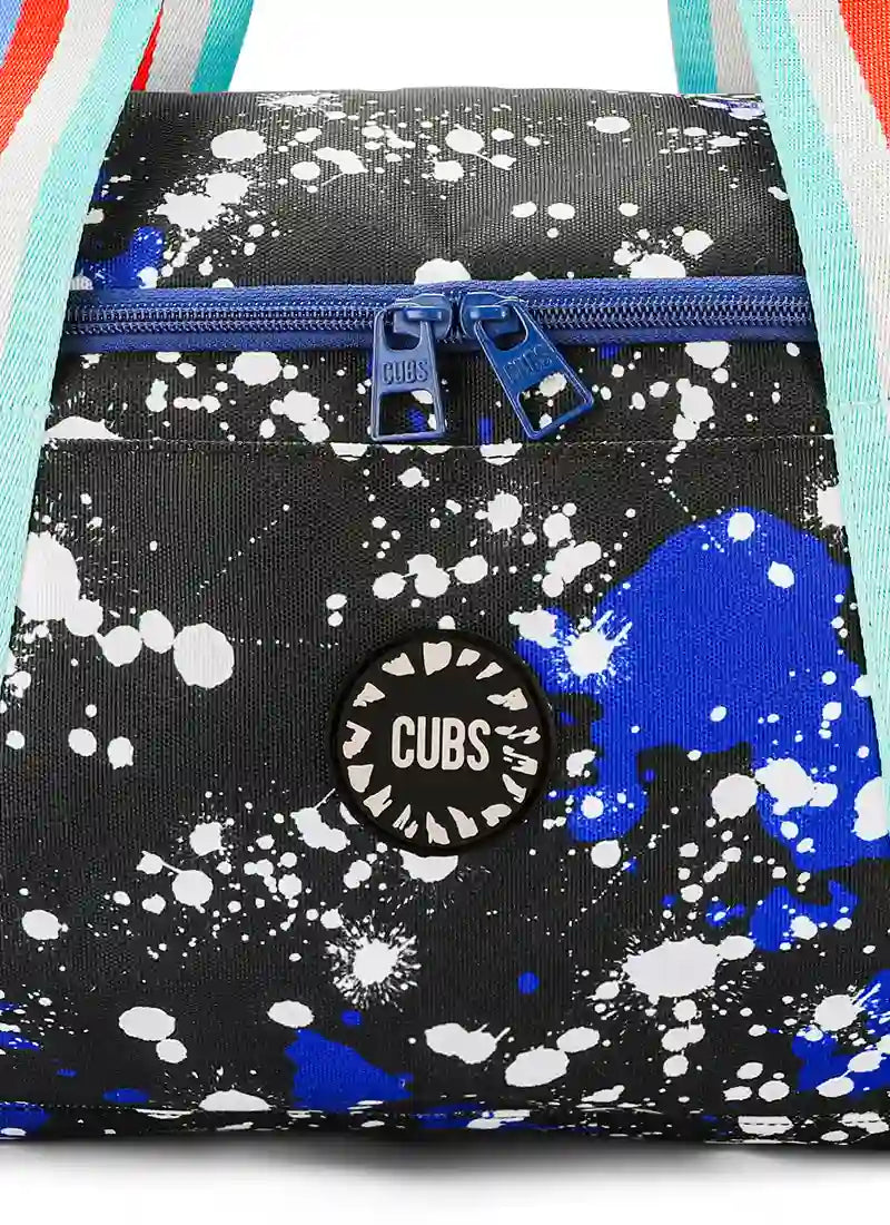 Cubs Blue Black Splashing Paint Duffel Bag one Side Pocket