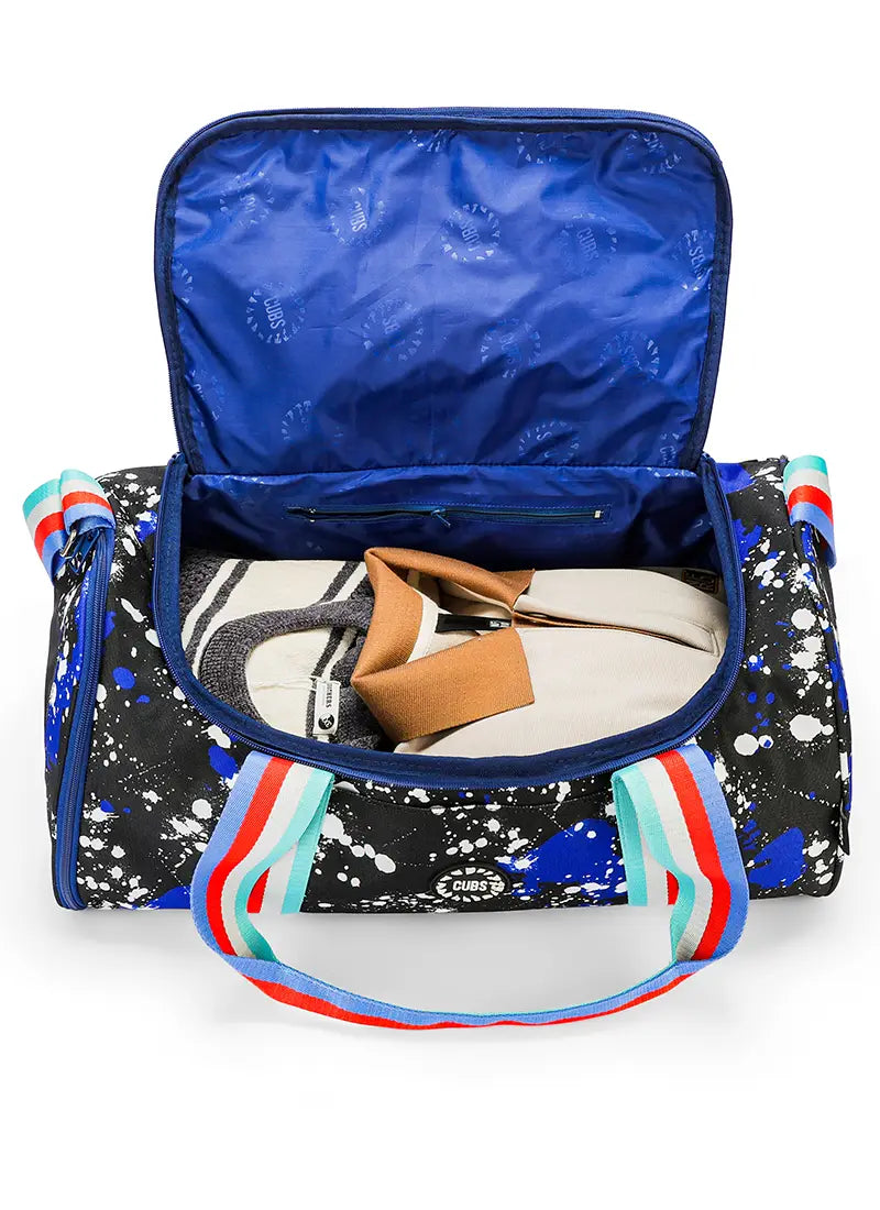 Cubs Blue Black Splashing Paint Duffel Bag one Side Pocket