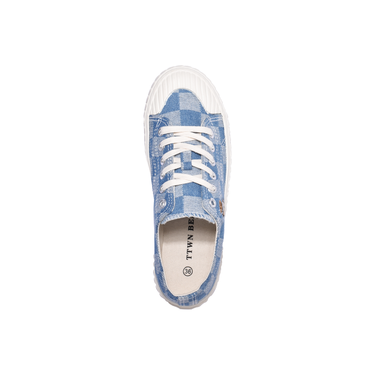 TTWN BEAR Low-Top Blue Checkered Denim Canvas Shoes