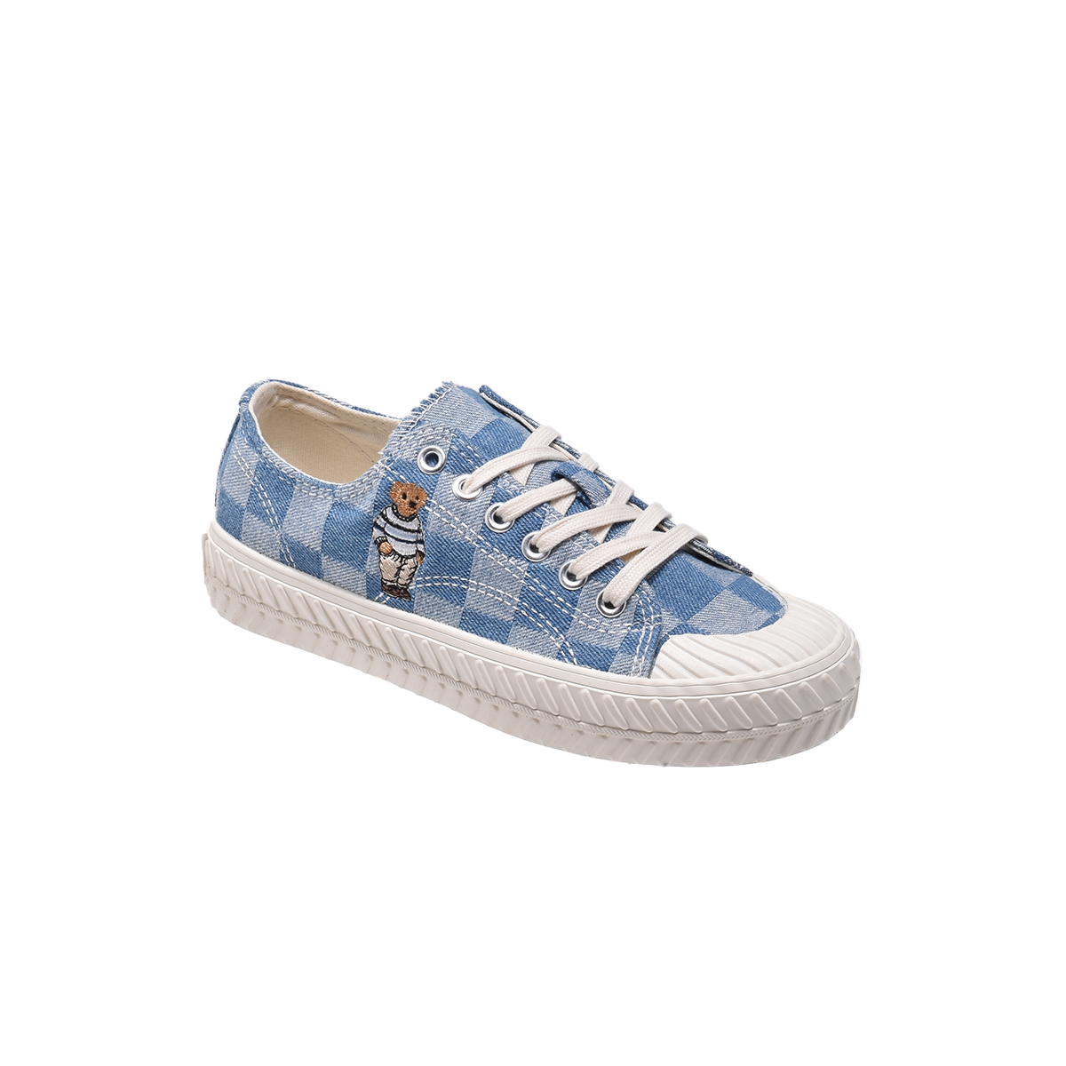 TTWN BEAR Low-Top Blue Checkered Denim Canvas Shoes