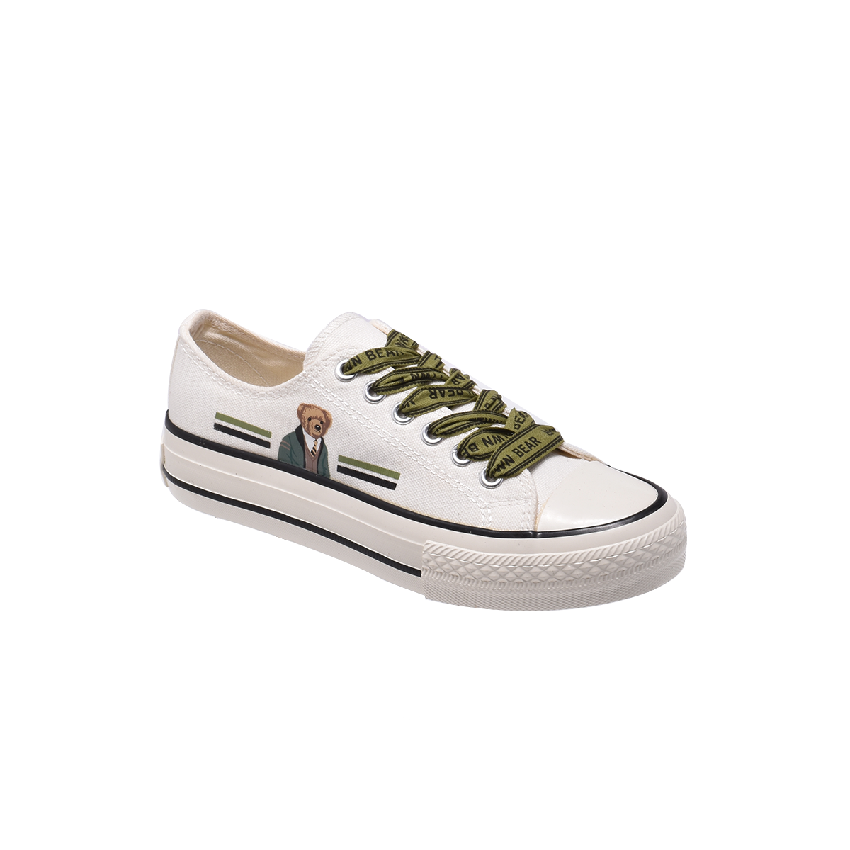 TTWN BEAR Low-Top White Canvas Side Bear Shoes