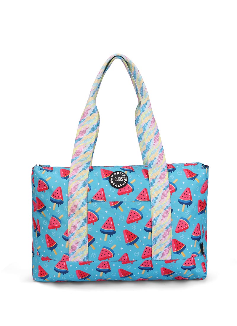 Cubs Bluish Flowers and Watermelon Ice-Cream Double Face Tote Bag