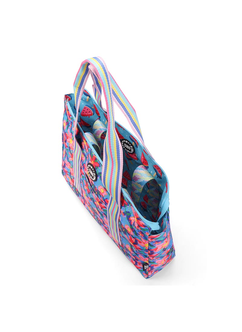 Cubs Bluish Flowers and Watermelon Ice-Cream Double Face Tote Bag