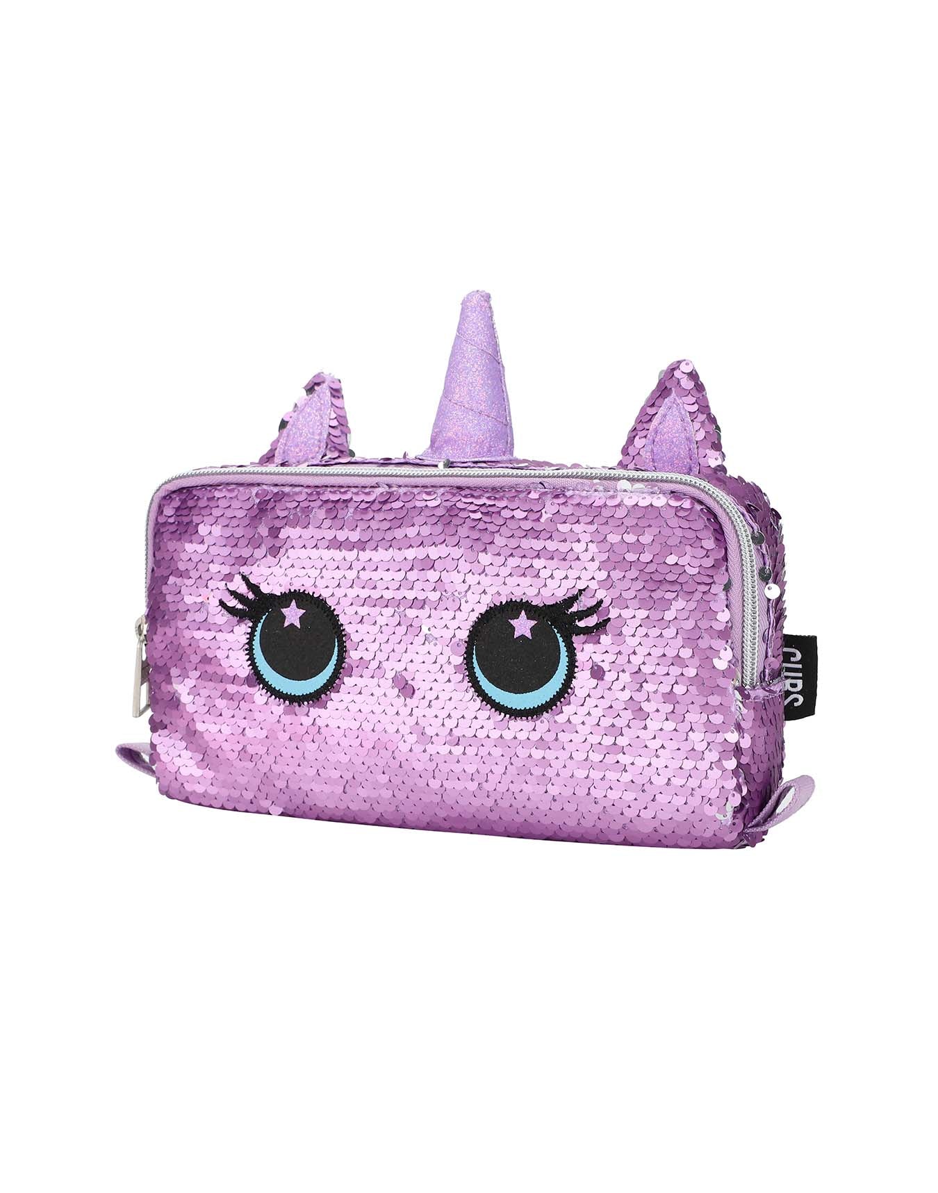 Cubs Cute Purple Unicorn sequin pencil case