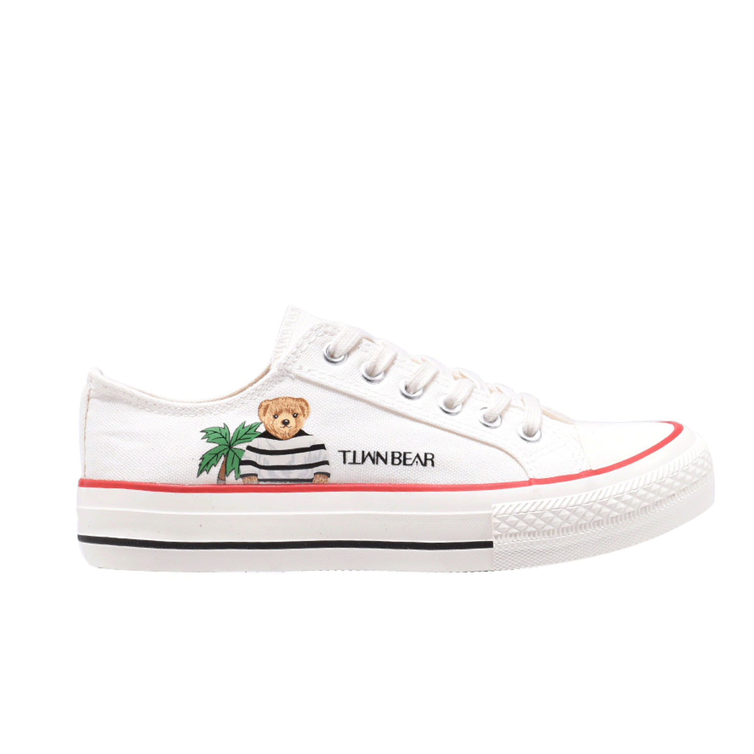 TTWN BEAR Low-Top White Canvas TTWN Bear Lettering / Bear Shoes