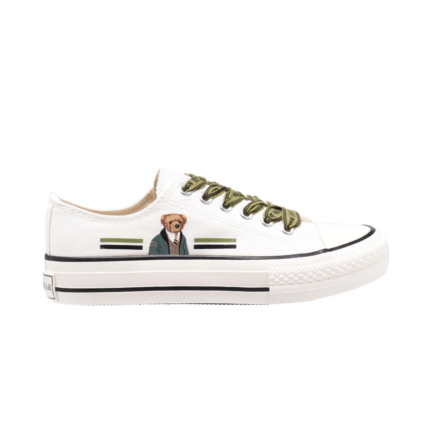 TTWN BEAR Low-Top White Canvas Side Bear Shoes