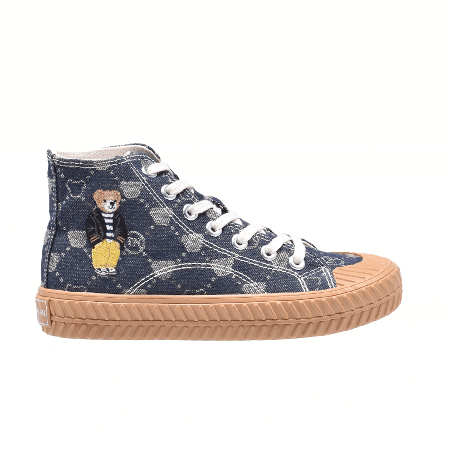 TTWN BEAR High-Top Royal Blue Denim Canvas Big-Eared Bear Pattern Shoes