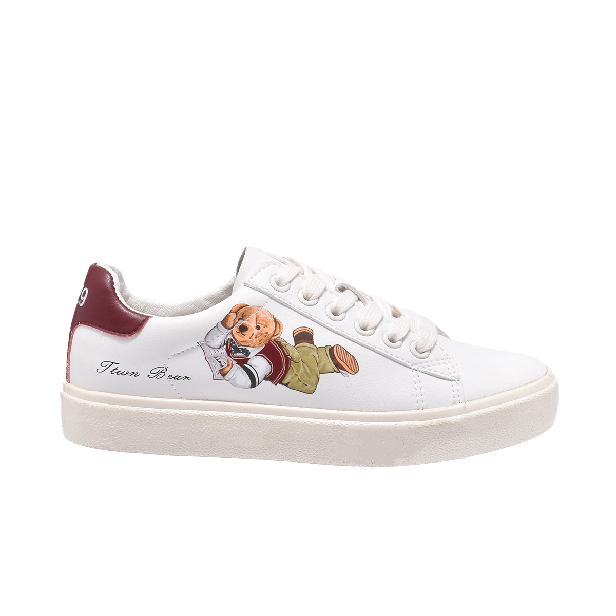 TTWN Bear Low-Top White Lace Side Bear Canvas Shoes