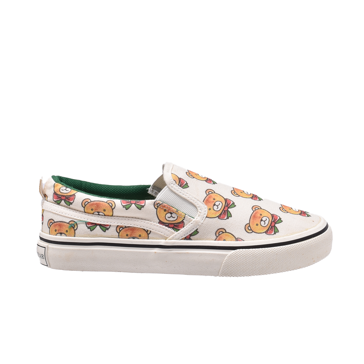 TTWN Bear Slip-On White Canvas Full Bear Head Print Shoes
