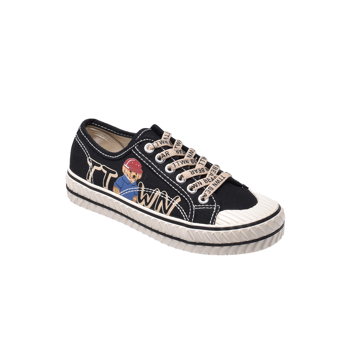 TTWN Bear Low-Top Black Canvas TTWN Lettering & Bear Shoes