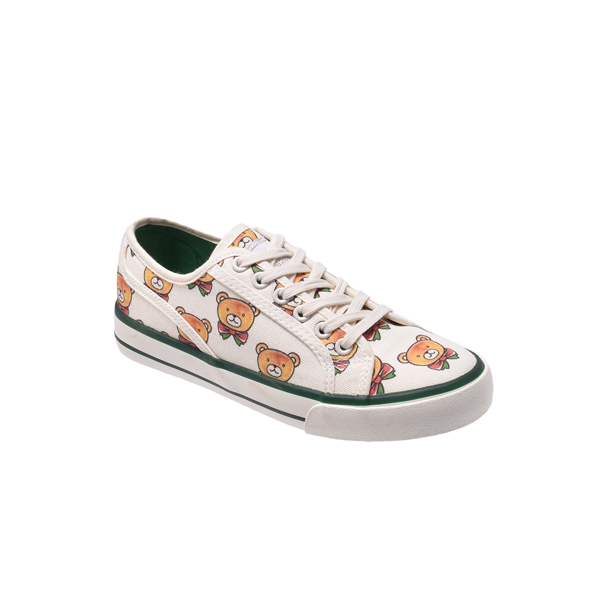 TTWN Bear Low-Top White Canvas Full Bear Head Print Shoes