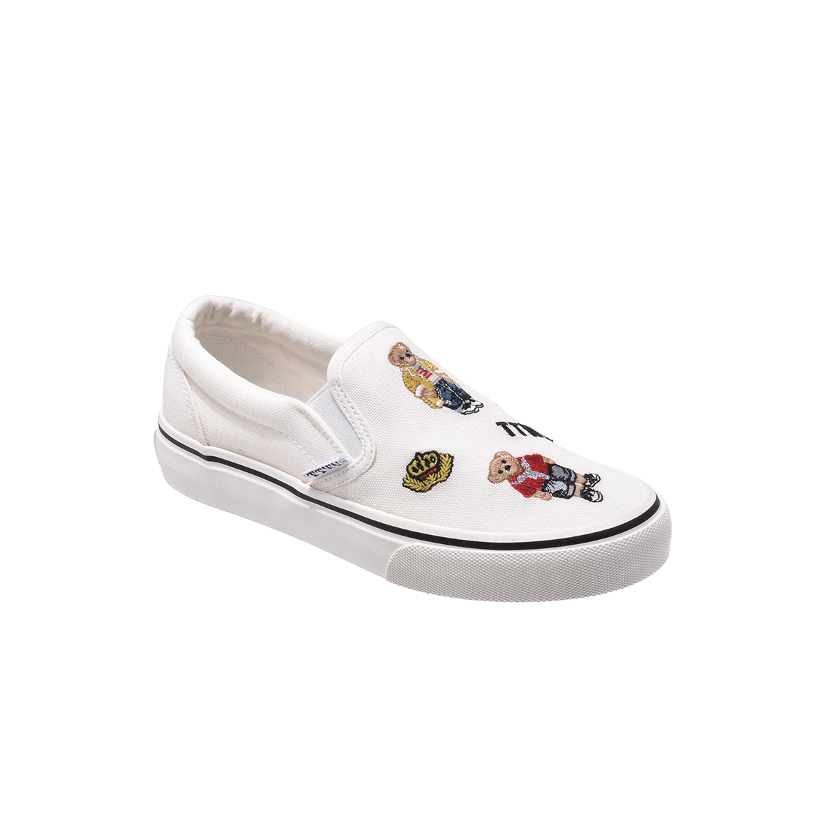 TTWN Bear Slip-On White Canvas Crown Bear Embroidered Shoes
