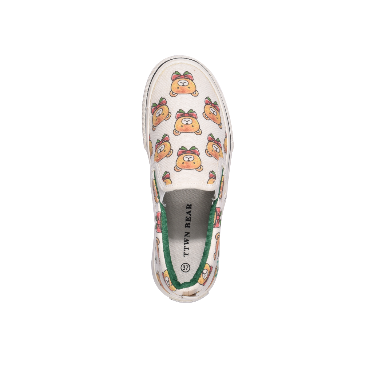 TTWN Bear Slip-On White Canvas Full Bear Head Print Shoes