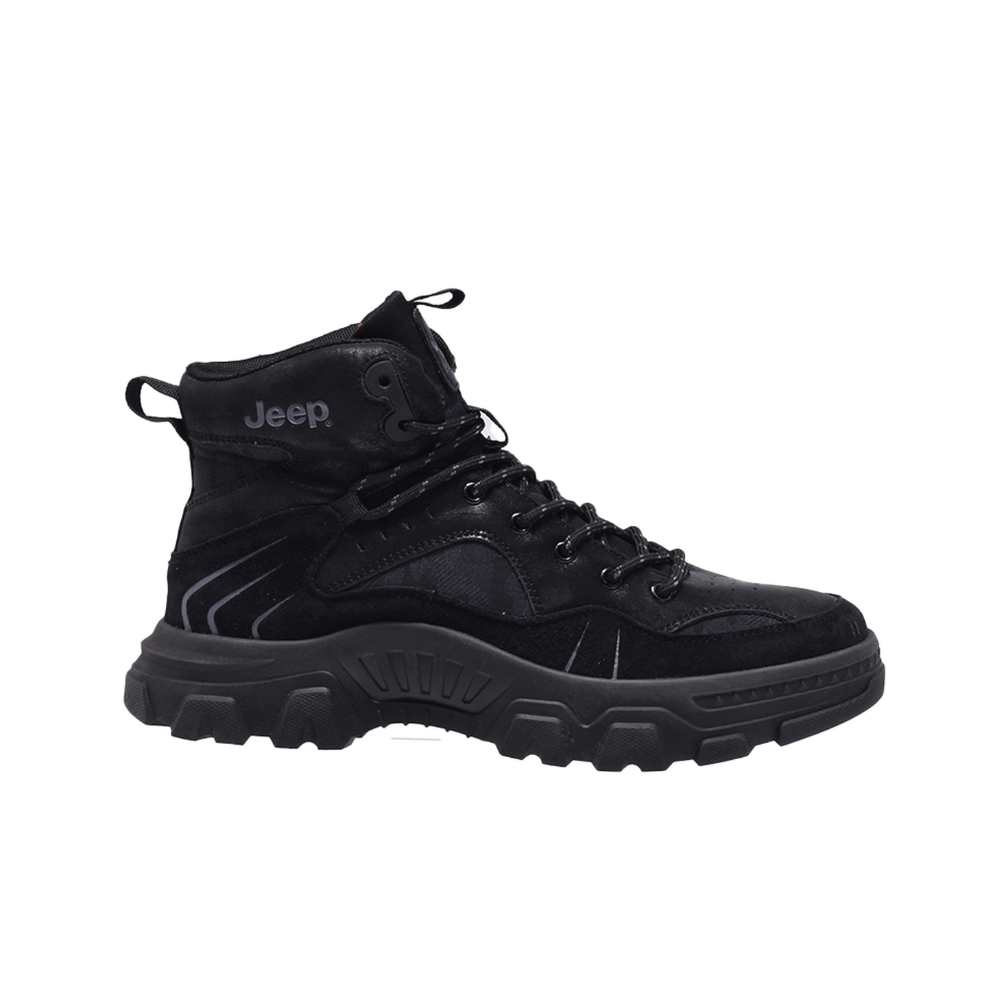Jeep Mid Top Lace up Chunky Combat Suede Boot-P224M06068- Black