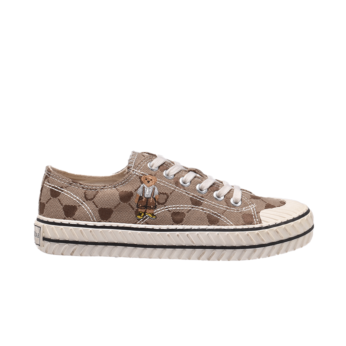 TTWN Bear Low-Top Coffee Jacquard Canvas Big-Eared Bear Pattern Shoes
