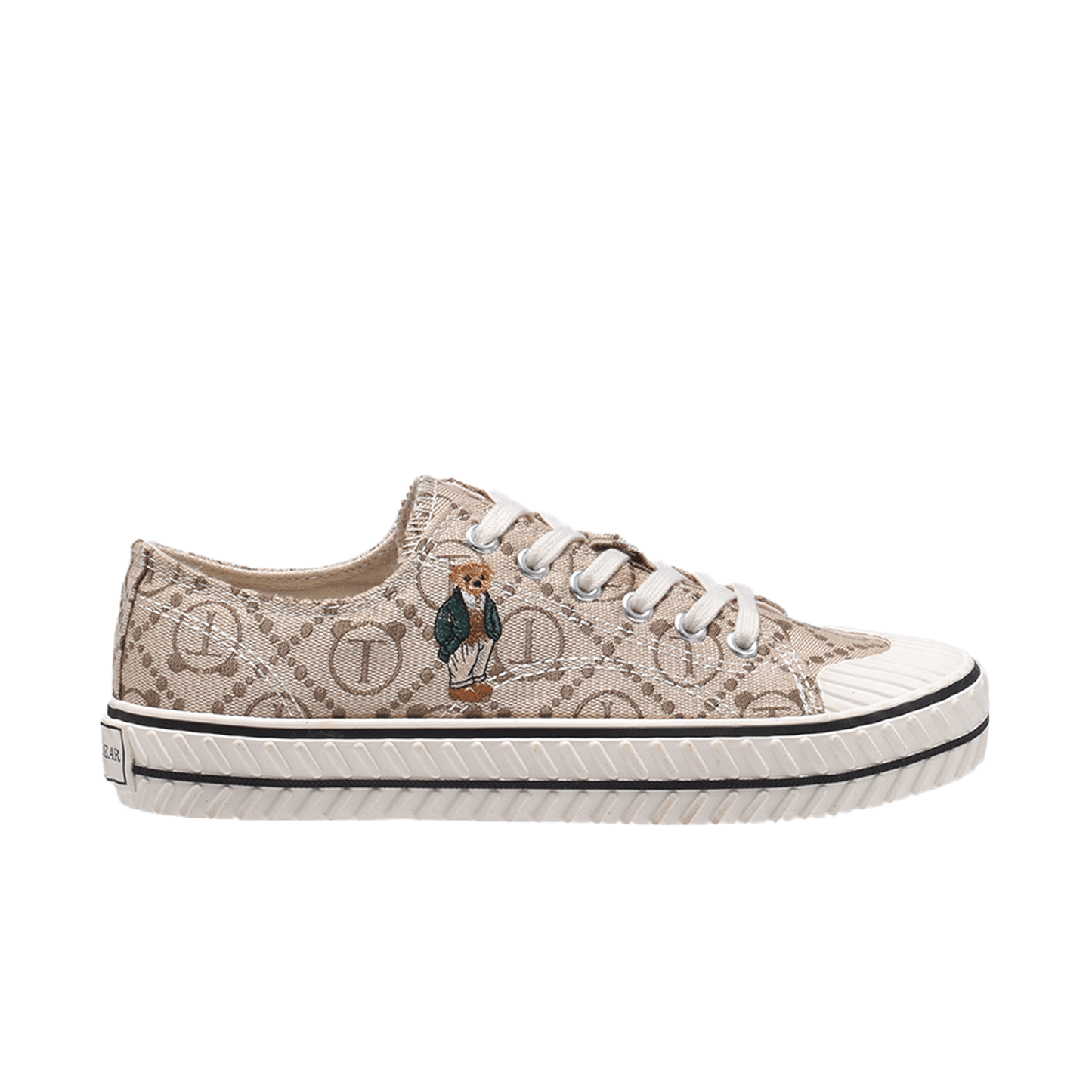 TTWN Bear Low-Top White Jacquard Canvas Big-Eared Bear Pattern Shoes