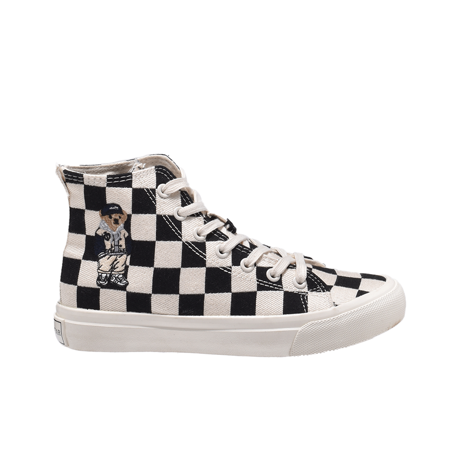 TTWN Bear High-Top Black & White Checkered Canvas Shoes