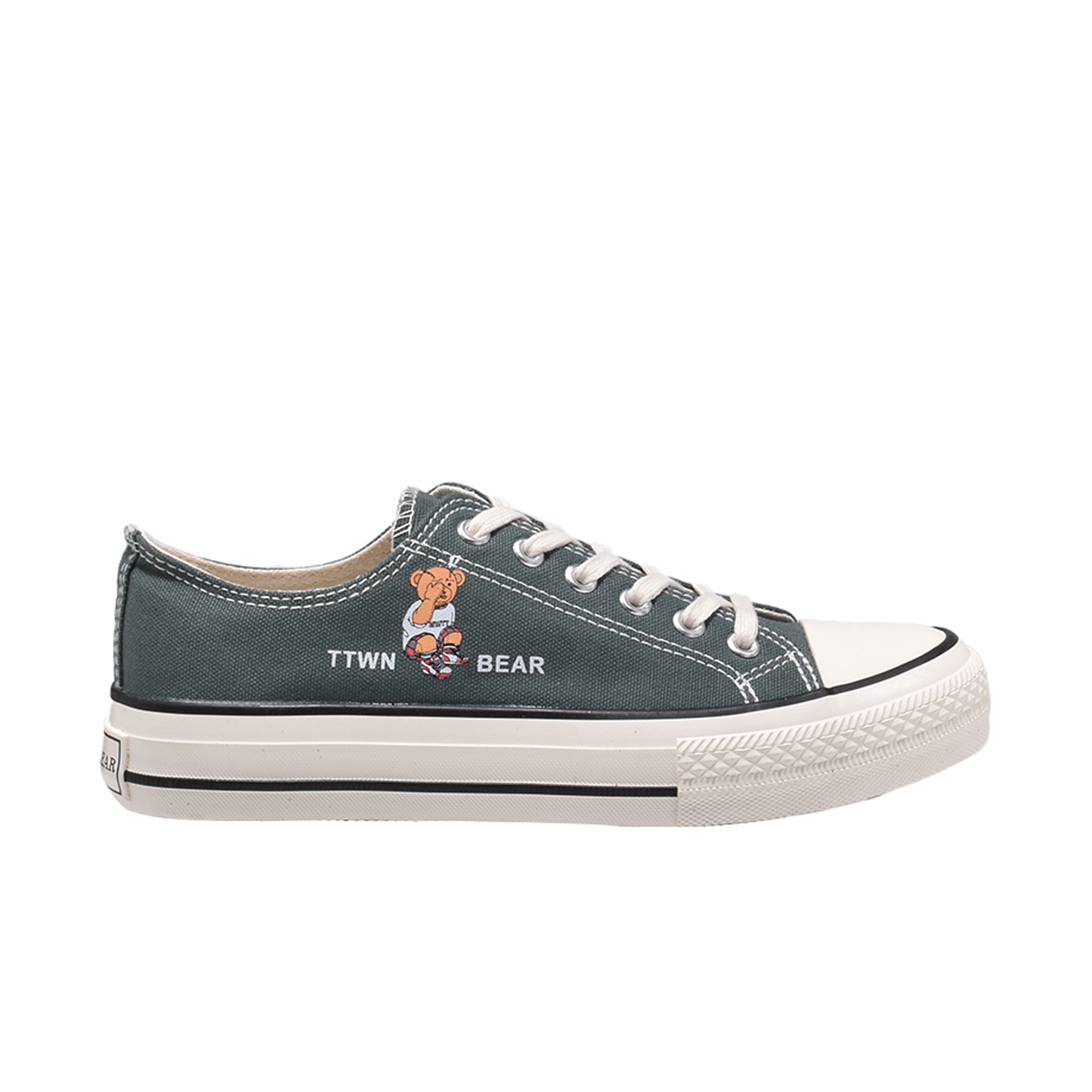 TTWN Bear Low-Top Green Canvas TTWN Bear Lettering & Side Bear Shoes